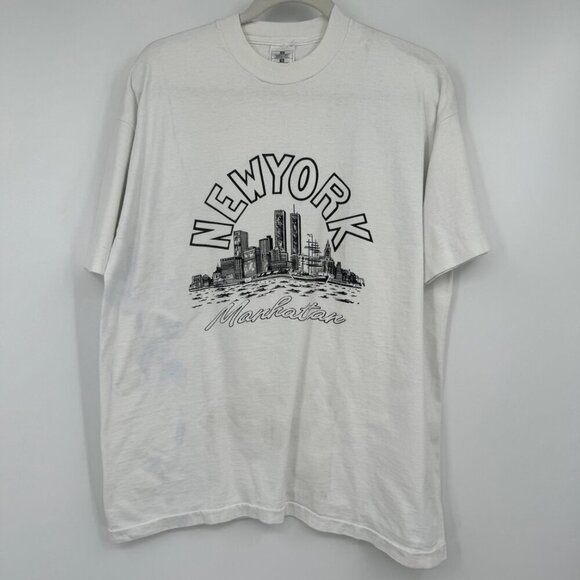 Vintage 90s New York Manhattan Fruit Of The Loom Single Stitch T-Shirt XL Twin T - Picture 1 of 10